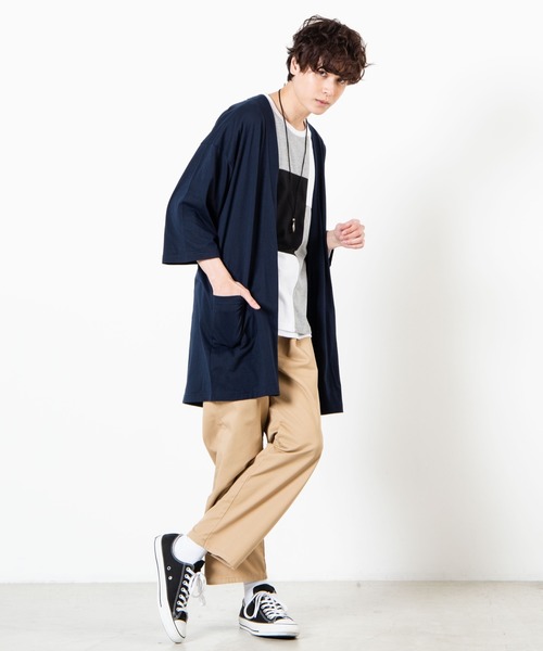 WEGO（ウィゴー）の「WEGO/ノーカラー7分袖ロングカーディガン（カーディガン/ボレロ・メンズ・ブラック/ネイビー/ベージュ・LARGE/MEDIUM/SMALL）」の19枚目の写真