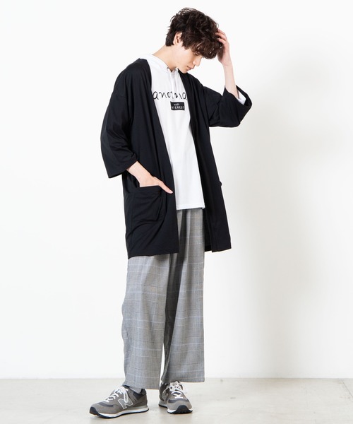 WEGO（ウィゴー）の「WEGO/ノーカラー7分袖ロングカーディガン（カーディガン/ボレロ・メンズ・ブラック/ネイビー/ベージュ・LARGE/MEDIUM/SMALL）」の14枚目の写真