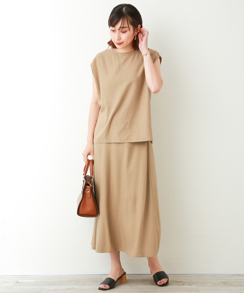 n'ee-ne(ネーネ)の「リネン混トップススカート セット(スカート・レディース・ライトベージュ/ベージュ/カーキ/ネイビー・M/L)」の1枚目の写真