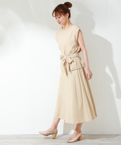 n'ee-ne(ネーネ)の「リネン混トップススカート セット(スカート・レディース・ライトベージュ/ベージュ/カーキ/ネイビー・M/L)」の2枚目の写真