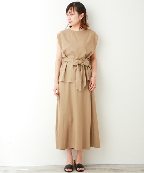 n'ee-ne(ネーネ)の「リネン混トップススカート セット(スカート・レディース・ライトベージュ/ベージュ/カーキ/ネイビー・M/L)」の6枚目の写真