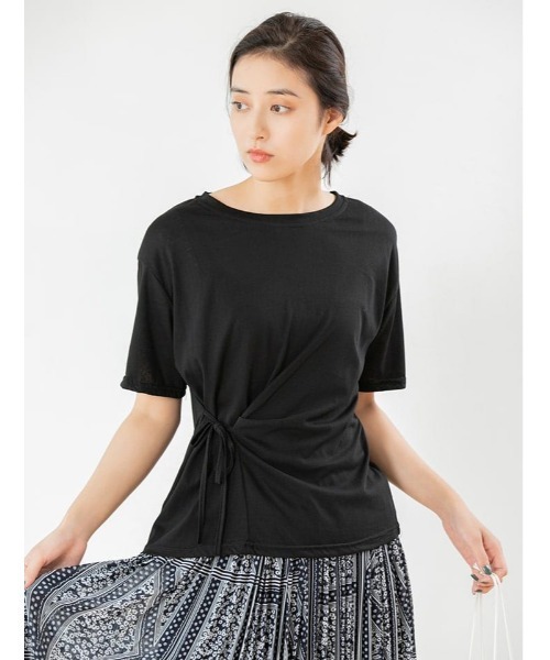 fifth(フィフス)の「サイドリボンTシャツ(Tシャツ/カットソー・レディース・サックスブルー/ブラック・MEDIUM)」の1枚目の写真