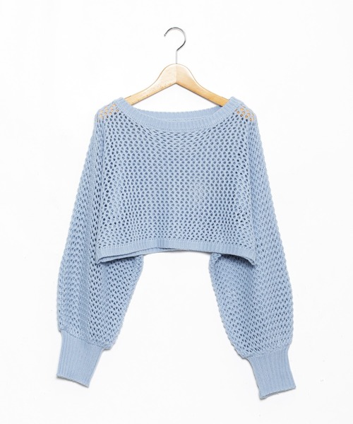 AS KNOW AS PINKY（アズノゥアズピンキー）の「ミドリフメッシュなプルオーバー（ニット/セーター・レディース・ブラック/ベージュ/オフホワイト/ブルー・FREE）」の4枚目の写真