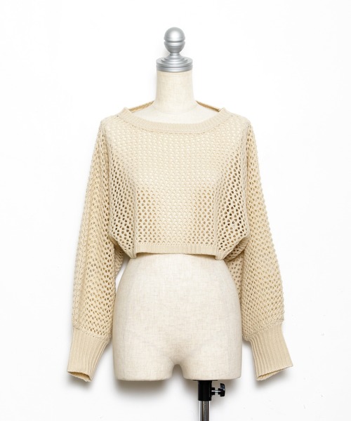 AS KNOW AS PINKY（アズノゥアズピンキー）の「ミドリフメッシュなプルオーバー（ニット/セーター・レディース・ブラック/ベージュ/オフホワイト/ブルー・FREE）」の20枚目の写真