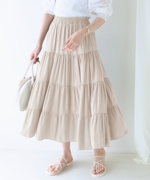 BLUEEAST（ブルーイースト）の「ティアードスカート（スカート・レディース・カーキ/オフホワイト/イエロー/レッド/ベージュ/ブラック/モカ/チャコールグレー・MEDIUM）」の6枚目の写真