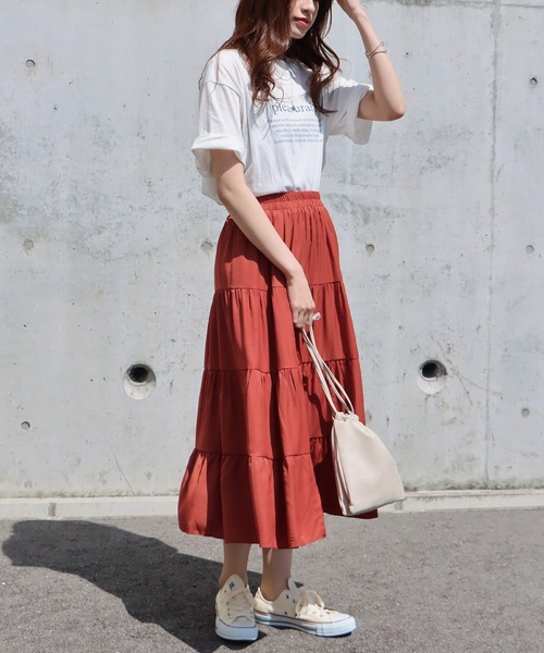 BLUEEAST（ブルーイースト）の「ティアードスカート（スカート・レディース・カーキ/オフホワイト/イエロー/レッド/ベージュ/ブラック/モカ/チャコールグレー・MEDIUM）」の8枚目の写真