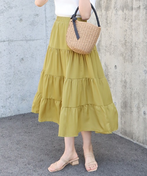 BLUEEAST（ブルーイースト）の「ティアードスカート（スカート・レディース・カーキ/オフホワイト/イエロー/レッド/ベージュ/ブラック/モカ/チャコールグレー・MEDIUM）」の7枚目の写真