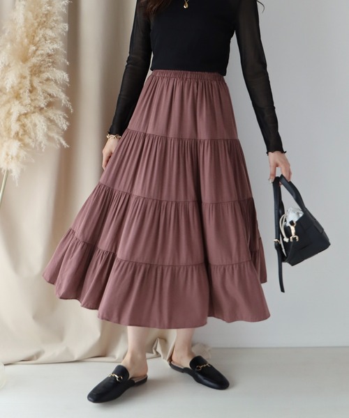 BLUEEAST（ブルーイースト）の「ティアードスカート（スカート・レディース・カーキ/オフホワイト/イエロー/レッド/ベージュ/ブラック/モカ/チャコールグレー・MEDIUM）」の5枚目の写真