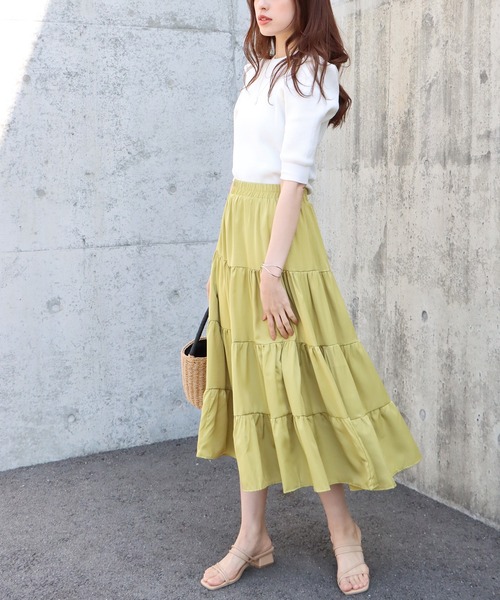 BLUEEAST（ブルーイースト）の「ティアードスカート（スカート・レディース・カーキ/オフホワイト/イエロー/レッド/ベージュ/ブラック/モカ/チャコールグレー・MEDIUM）」の12枚目の写真