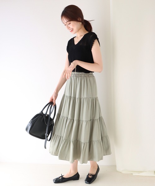 BLUEEAST（ブルーイースト）の「ティアードスカート（スカート・レディース・カーキ/オフホワイト/イエロー/レッド/ベージュ/ブラック/モカ/チャコールグレー・MEDIUM）」の11枚目の写真