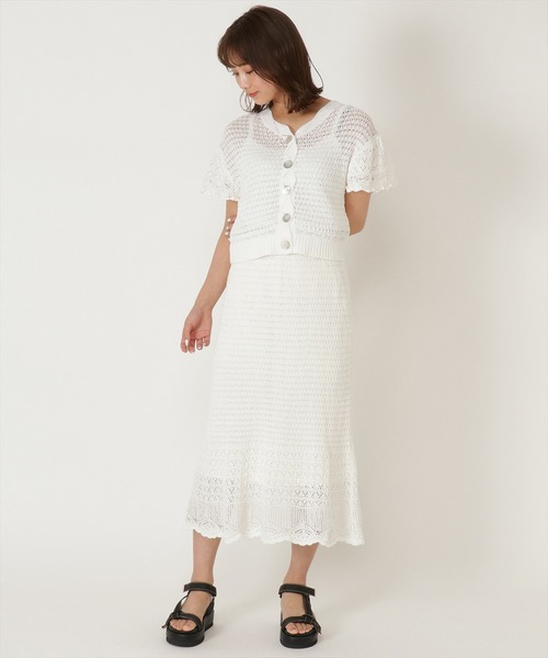 WILLSELECTION(ウィルセレクション)の「透かしあみ半袖カーディガン(カーディガン/ボレロ・レディース・ピンク/ブラック/オフホワイト・MEDIUM)」の6枚目の写真