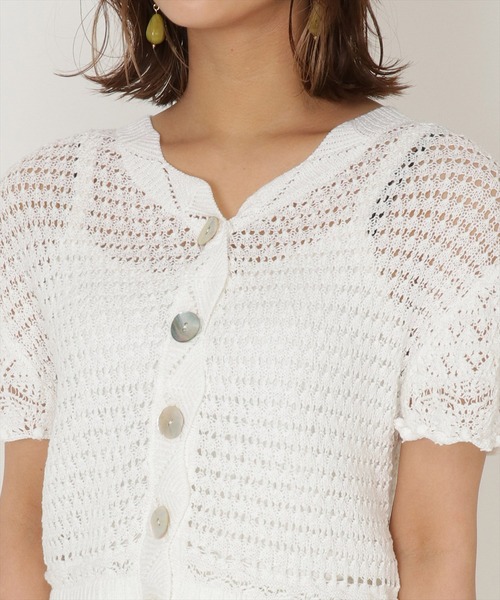 WILLSELECTION(ウィルセレクション)の「透かしあみ半袖カーディガン(カーディガン/ボレロ・レディース・ピンク/ブラック/オフホワイト・MEDIUM)」の9枚目の写真