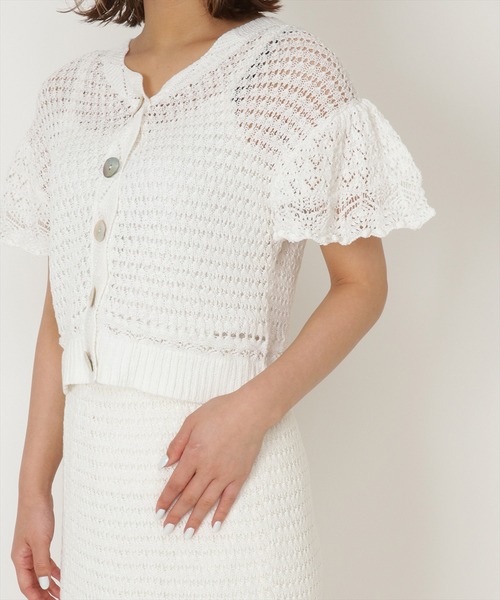 WILLSELECTION(ウィルセレクション)の「透かしあみ半袖カーディガン(カーディガン/ボレロ・レディース・ピンク/ブラック/オフホワイト・MEDIUM)」の10枚目の写真