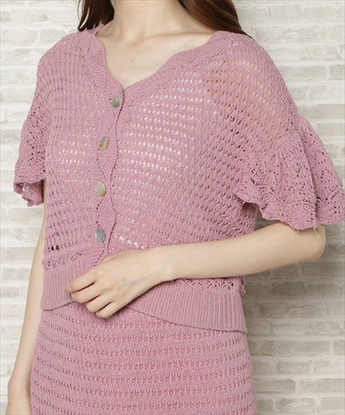 WILLSELECTION(ウィルセレクション)の「透かしあみ半袖カーディガン(カーディガン/ボレロ・レディース・ピンク/ブラック/オフホワイト・MEDIUM)」の15枚目の写真