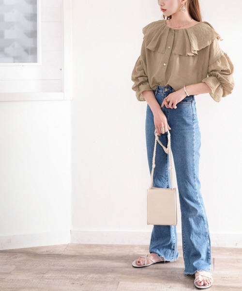 セール】大人なシアー魅せ。2wayラッフルフリルビッグカラー