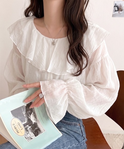 classicalelf(クラシカルエルフ)の「大人なシアー魅せ。ゆったり2wayラッフルフリルビッグカラーシアー素材ブラウス(シャツ/ブラウス・レディース・ホワイト/ブラック/モカ/テラコッタ・MEDIUM/LARGE/X-LARGE/SMALL)」の20枚目の写真