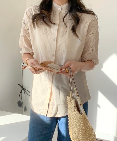 セール】ボリュームスリーブ刺繍ブラウス（シャツ/ブラウス