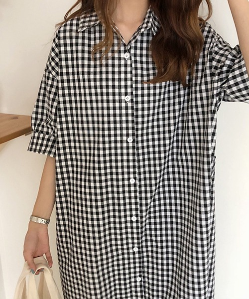junoah（ジュノア）の「ギンガムチェックコットンロングシャツ