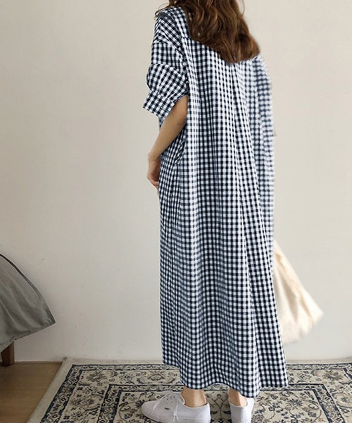 JUNOAH（ジュノア）の「ギンガムチェックコットンロングシャツ