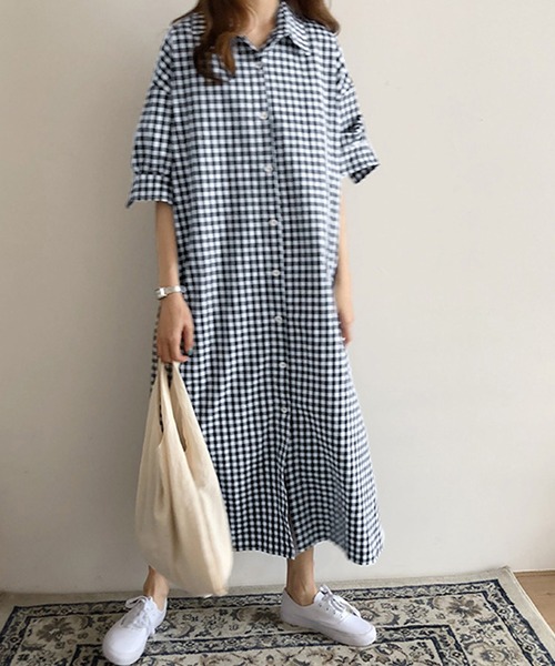 junoah（ジュノア）の「ギンガムチェックコットンロングシャツ