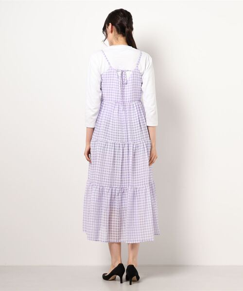 Cheek（チーク）の「ギンガムチェックティアードキャミワンピース（ワンピース・レディース・オレンジ/イエロー/ラベンダー・MEDIUM）」の5枚目の写真