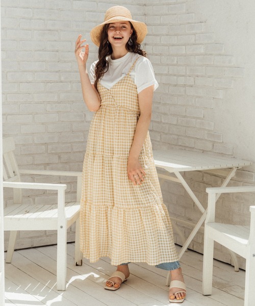 Cheek（チーク）の「ギンガムチェックティアードキャミワンピース（ワンピース・レディース・オレンジ/イエロー/ラベンダー・MEDIUM）」の14枚目の写真