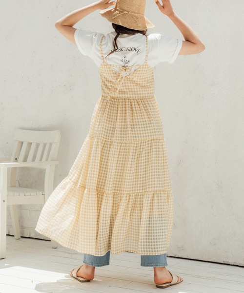 Cheek（チーク）の「ギンガムチェックティアードキャミワンピース（ワンピース・レディース・オレンジ/イエロー/ラベンダー・MEDIUM）」の15枚目の写真