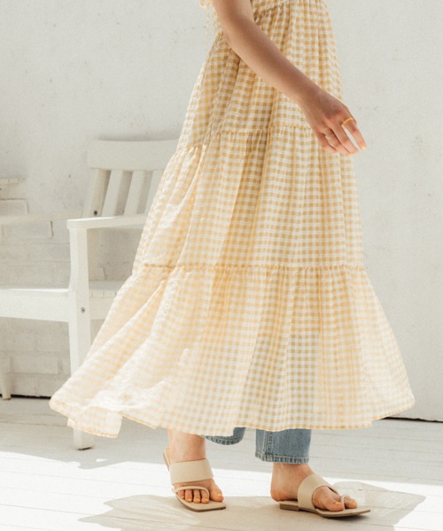 Cheek（チーク）の「ギンガムチェックティアードキャミワンピース（ワンピース・レディース・オレンジ/イエロー/ラベンダー・MEDIUM）」の17枚目の写真