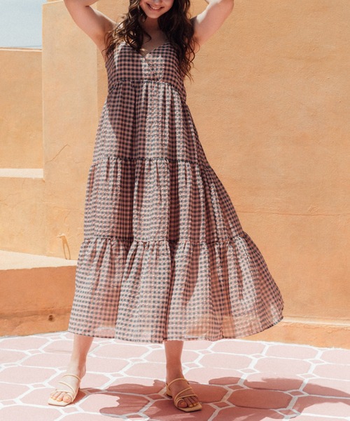 Cheek（チーク）の「ギンガムチェックティアードキャミワンピース（ワンピース・レディース・オレンジ/イエロー/ラベンダー・MEDIUM）」の6枚目の写真