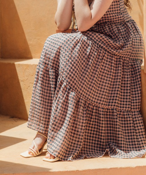 Cheek（チーク）の「ギンガムチェックティアードキャミワンピース（ワンピース・レディース・オレンジ/イエロー/ラベンダー・MEDIUM）」の9枚目の写真