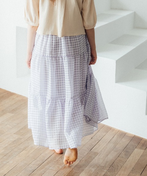 Cheek（チーク）の「ギンガムチェックティアードキャミワンピース（ワンピース・レディース・オレンジ/イエロー/ラベンダー・MEDIUM）」の13枚目の写真