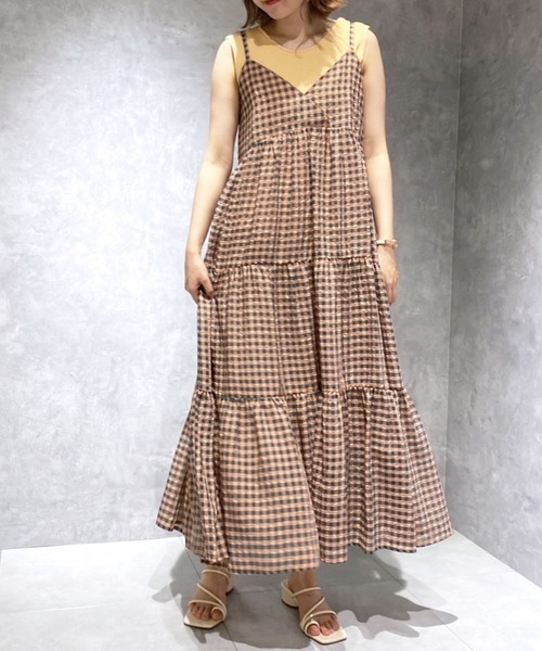 Cheek（チーク）の「ギンガムチェックティアードキャミワンピース（ワンピース・レディース・オレンジ/イエロー/ラベンダー・MEDIUM）」の20枚目の写真