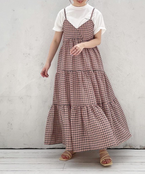 Cheek（チーク）の「ギンガムチェックティアードキャミワンピース（ワンピース・レディース・オレンジ/イエロー/ラベンダー・MEDIUM）」の19枚目の写真