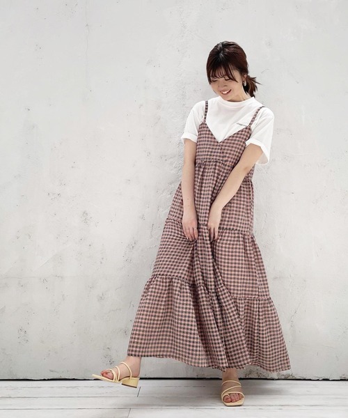 Cheek（チーク）の「ギンガムチェックティアードキャミワンピース（ワンピース・レディース・オレンジ/イエロー/ラベンダー・MEDIUM）」の18枚目の写真