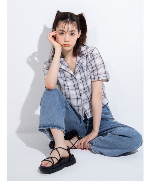 fifth calin(フィフスカラン)の「開襟チェックシャツ(シャツ/ブラウス・レディース・ホワイト/ブラウン・MEDIUM)」の1枚目の写真
