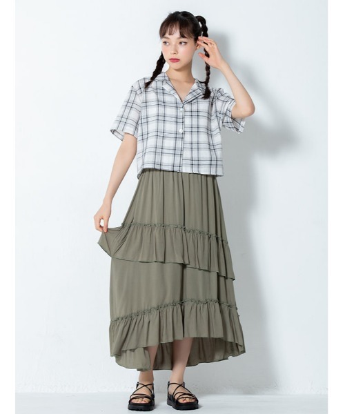 fifth calin(フィフスカラン)の「開襟チェックシャツ(シャツ/ブラウス・レディース・ホワイト/ブラウン・MEDIUM)」の4枚目の写真