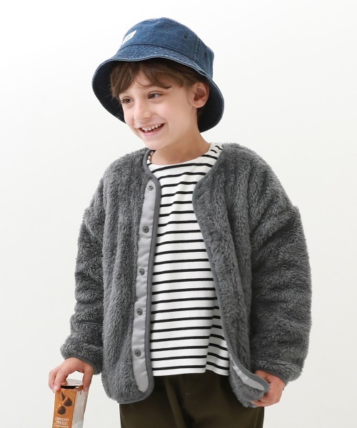 devirock（デビロック）の「洗える ボタン開き ボアジャケット（ブルゾン・キッズ・ベージュ/チャコール/オフホワイト/モカ・130cm/120cm/140cm/80ｃｍ/90cm/160cm/100cm/150cm/110cm）」の2枚目の写真