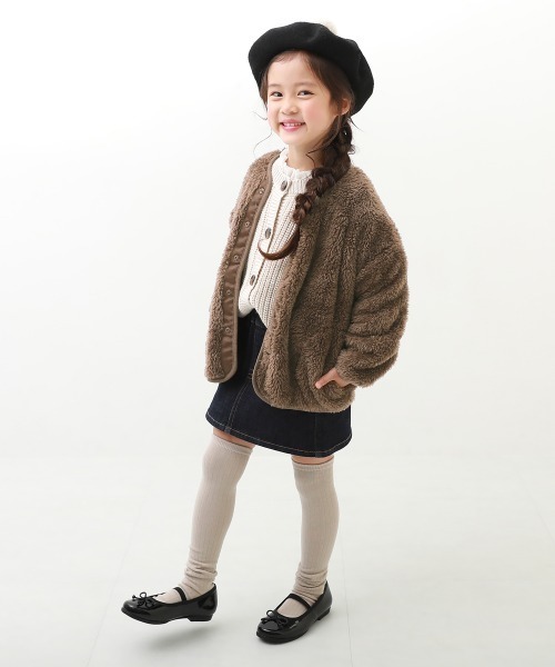 devirock（デビロック）の「洗える ボタン開き ボアジャケット（ブルゾン・キッズ・ベージュ/チャコール/オフホワイト/モカ・130cm/120cm/140cm/80ｃｍ/90cm/160cm/100cm/150cm/110cm）」の7枚目の写真