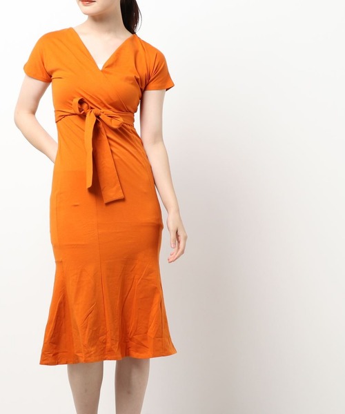 Jasminevネック半袖マーメイドロングワンピース ワンピース Jasmine Grandiflorum ジャスミン グランディフローラム のファッション