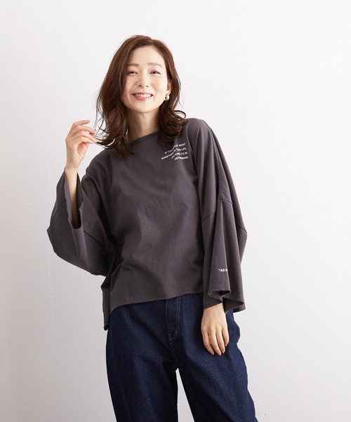 Wefst（ウェスト）の「【Wefst】16sOE天竺ロゴpt.オフラインショートT（Tシャツ/カットソー・レディース・チャコールグレー/オフホワイト/アイボリー・FREE）」の7枚目の写真