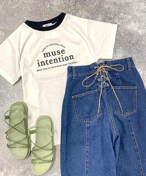 INGNI(イング)の「リンガー/ロゴTシャツ(Tシャツ/カットソー・レディース・ホワイト×レッド/ホワイト×グリーン/ホワイト×ブラック・M)」の3枚目の写真