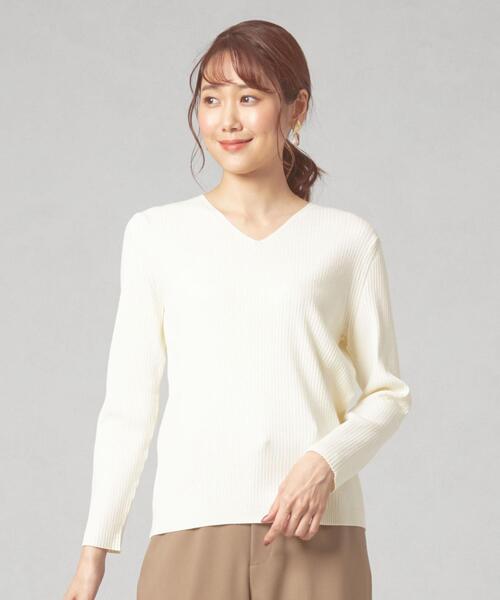 closet story（クローゼットストーリー）の「＜closet story（クローゼットストーリー）＞リブ Vネックニット -ウォッシャブル-（ニット/セーター・レディース・ホワイト/ブラック/ロイヤルブルー・M/L）」の11枚目の写真
