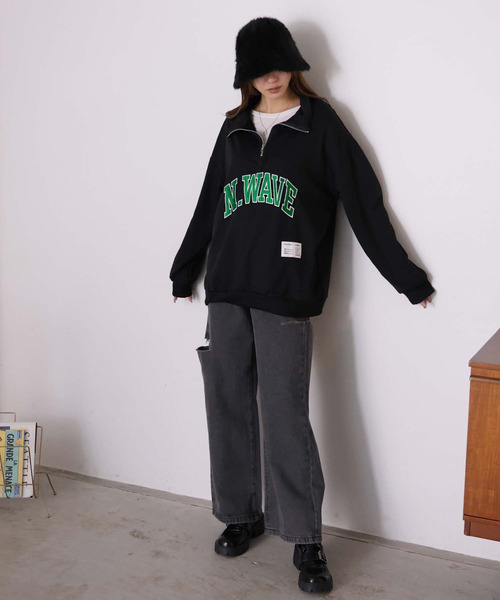 Girly Doll（ガーリードール）の「ロゴハーフジップトレーナー（スウェット・レディース・グレー/ブラック・L/M）」の3枚目の写真