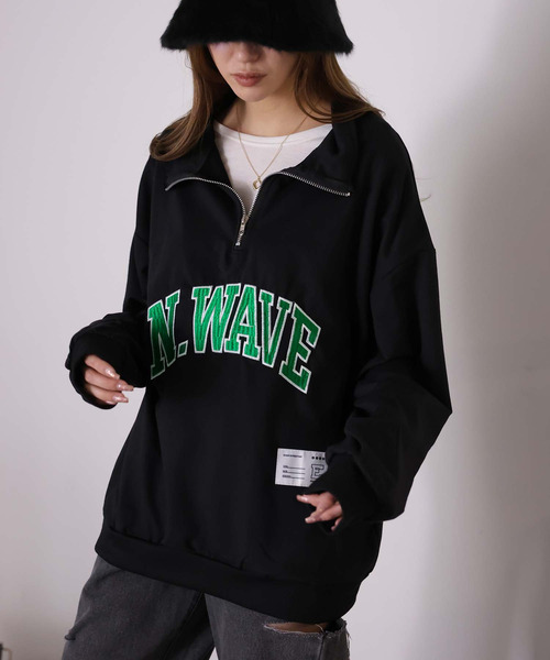 Girly Doll（ガーリードール）の「ロゴハーフジップトレーナー（スウェット・レディース・グレー/ブラック・L/M）」の4枚目の写真