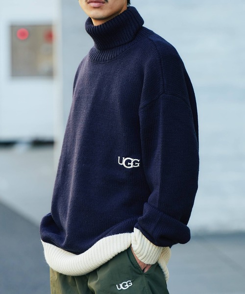 UGG（アグ）の「UGG@mos 配色 タートル ニットトップス / アグ ハイショク タートル ニットトップス（Tシャツ/カットソー・メンズ・ネイビー/グレー・M/L）」の2枚目の写真