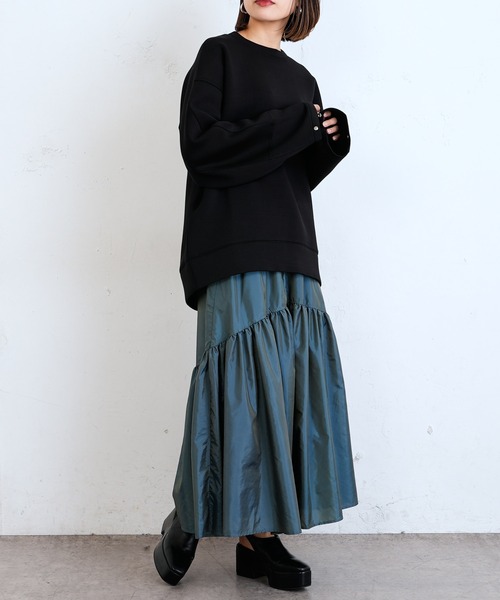 Lui's（ルイス）の「スポンジダンボール2WAYスリーブプルオーバー（Tシャツ/カットソー・レディース・ボルドー/ブラック/オフホワイト・FREE）」の9枚目の写真