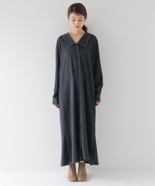 JOURNAL STANDARD relume（ジャーナルスタンダード　レリューム）の「ビッグカラーステッチワンピース◆（ワンピース・レディース・チャコールグレー/カーキ・FREE）」の8枚目の写真