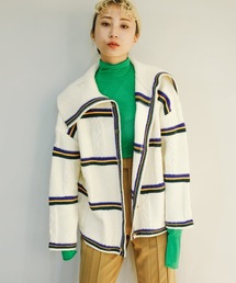 【SANSeLF】big collar border cardigan　sanw22s006