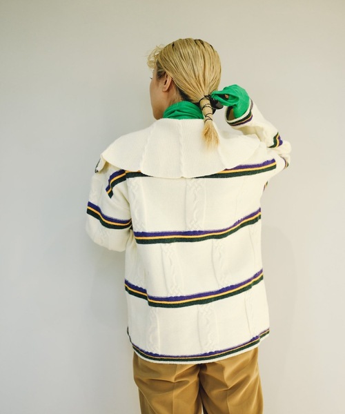 SANSeLF（サンセルフ）の「【SANSeLF】big collar border cardigan　sanw22s006（カーディガン/ボレロ・レディース・アイボリー・FREE）」の3枚目の写真