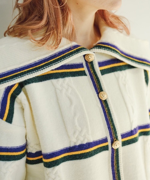 SANSeLF（サンセルフ）の「【SANSeLF】big collar border cardigan　sanw22s006（カーディガン/ボレロ・レディース・アイボリー・FREE）」の6枚目の写真